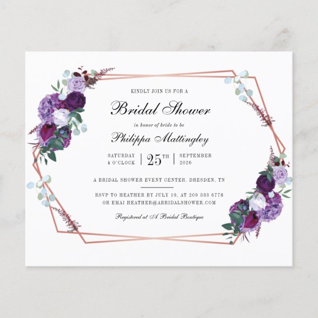 Lámina Invitación a la ducha de novia con guión floral de (Anverso)