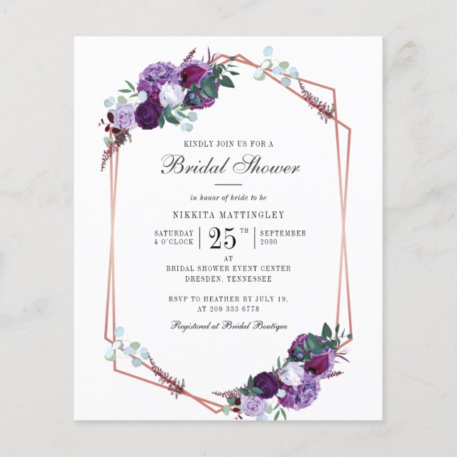 Lámina Invitación a la ducha de novia con guión floral de (Anverso)