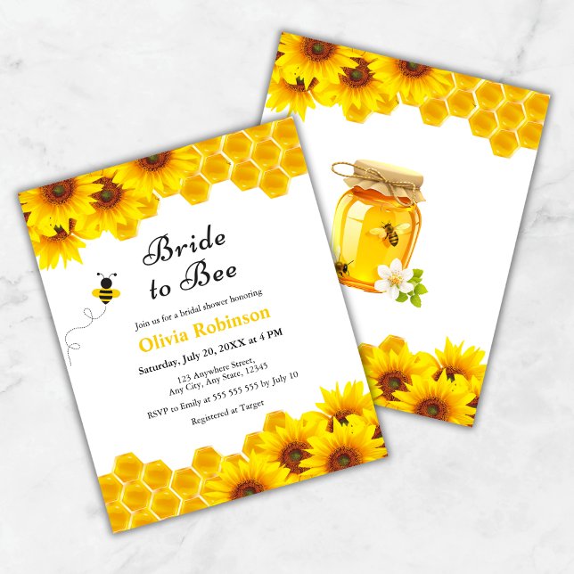 Lámina Invitación a la ducha de novia con miel de abeja (Budget Yellow Floral Honey Bride to Bee Bridal Shower Invitation )