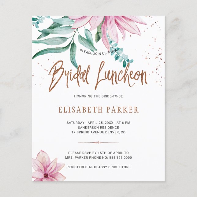 Lámina Invitación a la ducha de novia con motivos florale (Anverso)