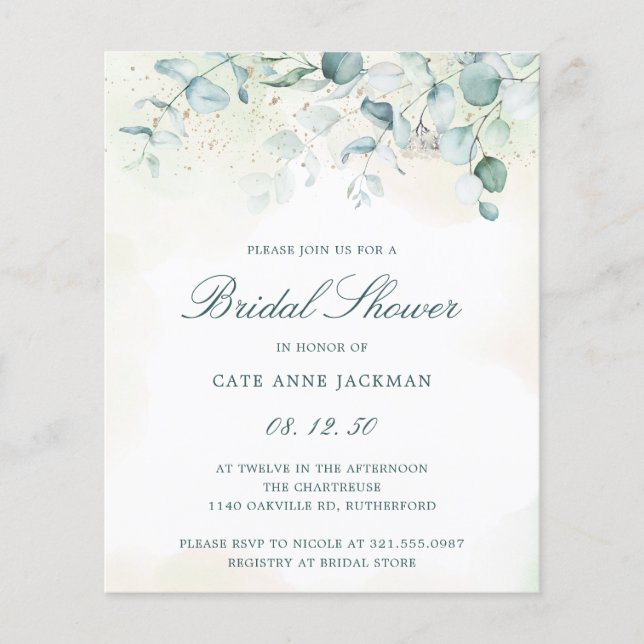 Lámina Invitación a la ducha de novia con presupuesto de  (Anverso)