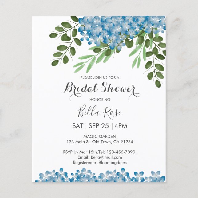 Lámina Invitación a la ducha de novia de Budget Blue Hydr (Anverso)