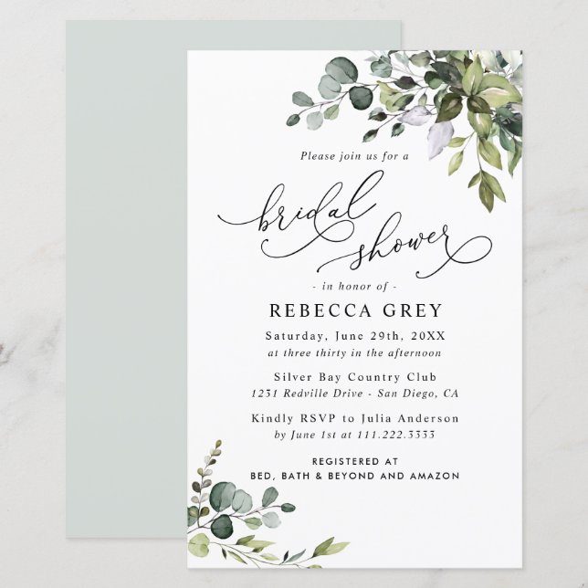 Lámina Invitación a la ducha de novia de Budget Elegant G (Anverso / Reverso)