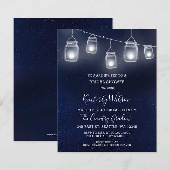 Lámina Invitación a la ducha de novia de Budget Mason Jar (Anverso / Reverso)