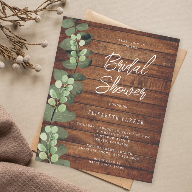 Lámina Invitación a la ducha de novia de eucalipto rústic (Subido por el creador)