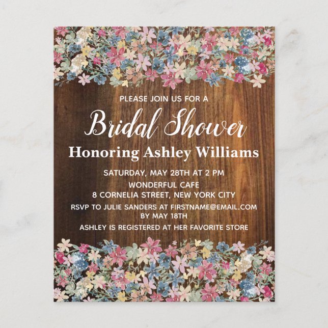 Lámina Invitación a la ducha de novia de presupuesto Boho (Anverso)