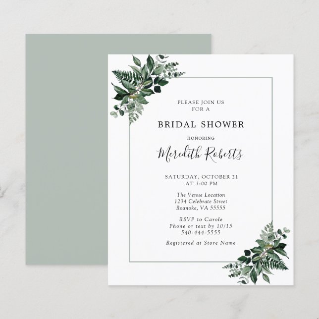 Lámina Invitación a la ducha de novia del follaje verde e (Anverso / Reverso)