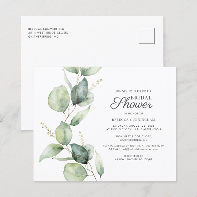 Lámina Invitación a la ducha de novia del presupuesto Euc (Anverso / Reverso)