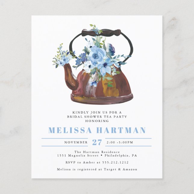 Lámina Invitación a la ducha de novia del té azul agitado (Anverso)