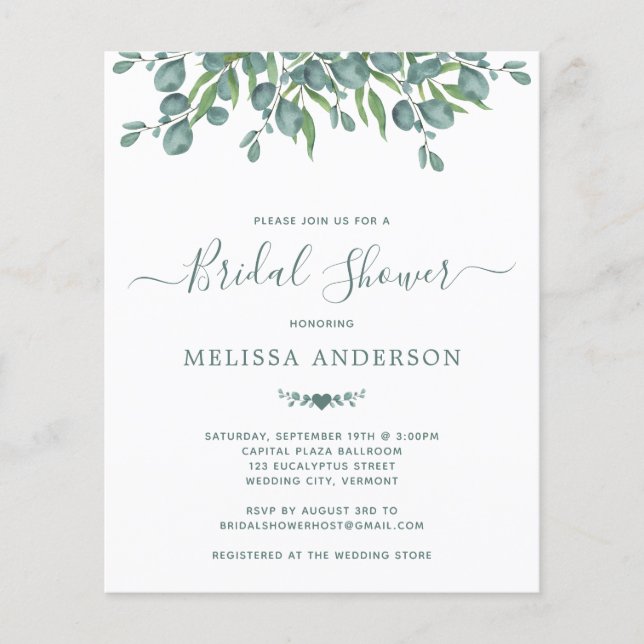 Lámina Invitación a la ducha de novia Eucalyptus Bridal G (Anverso)
