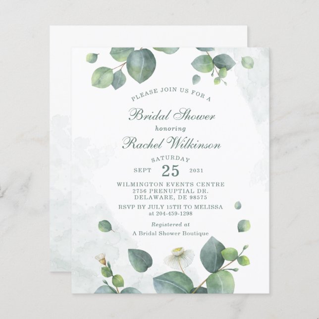 Lámina Invitación a la ducha de novia Eucalyptus Greenery (Anverso / Reverso)