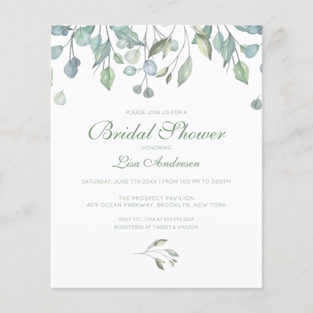Lámina Invitación a la ducha de novia Eucalyptus Greenery (Anverso)