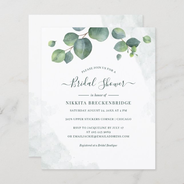 Lámina Invitación a la ducha de novia Eucalyptus Greenery (Anverso / Reverso)