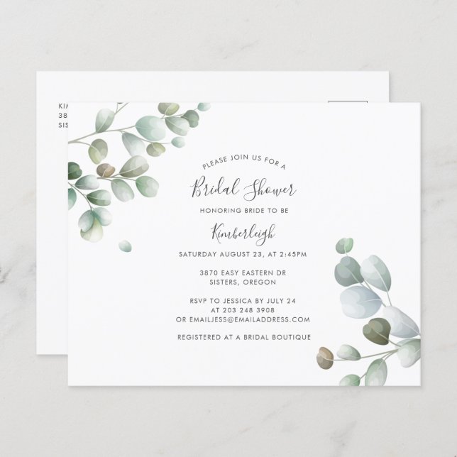 Lámina Invitación a la ducha de novia Eucalyptus Greenery (Anverso / Reverso)