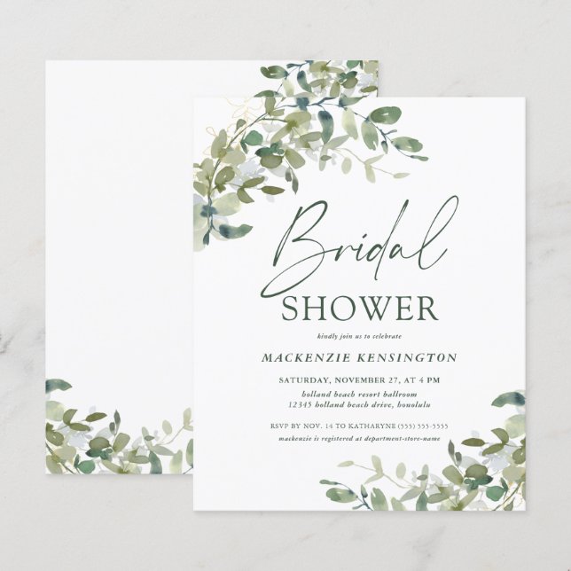 Lámina Invitación a la ducha de novia Eucalyptus Ivy Brid (Anverso / Reverso)