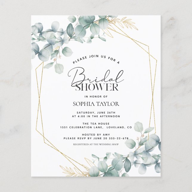 Lámina Invitación a la ducha de novia Eucalyptus Sage (Anverso)