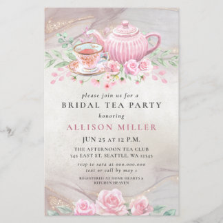 Lámina Invitación a la ducha de novia Fiesta de té de oro
