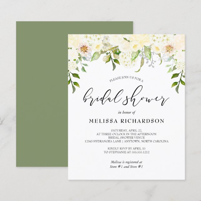 Lámina Invitación a la ducha de novia floral con crema de (Anverso / Reverso)
