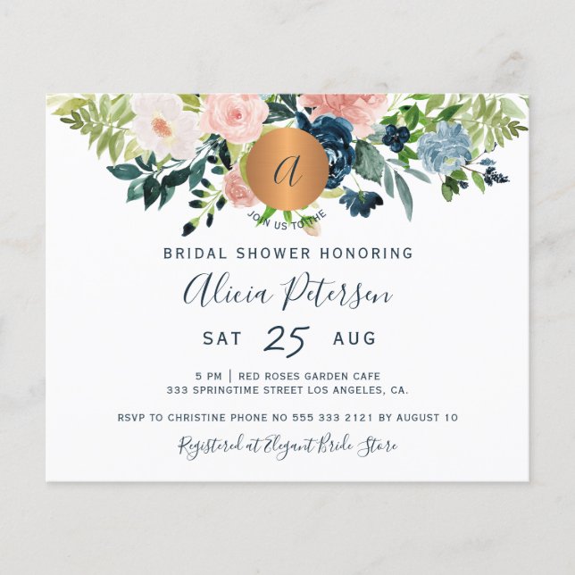 Lámina Invitación a la ducha de novia floral de agua de p (Anverso)
