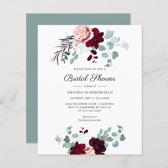 Lámina Invitación a la ducha de novia floral de Eucalyptu (Anverso / Reverso)