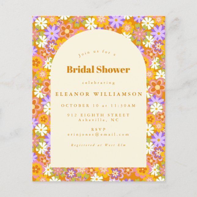 Lámina Invitación a la ducha de novia floral de Naranja d (Anverso)