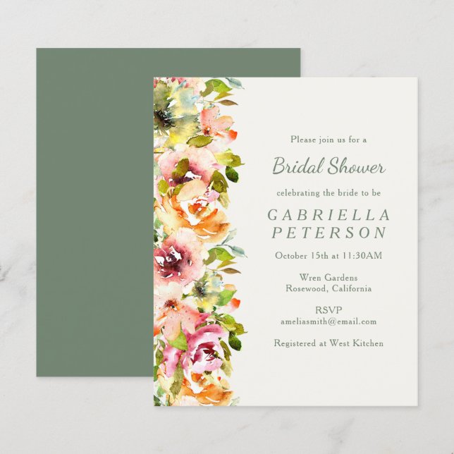 Lámina Invitación a la ducha de novia floral floral flora (Anverso / Reverso)