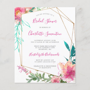 Lámina Invitación a la ducha de novia floral rosa