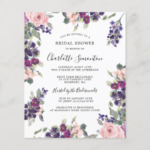 Lámina Invitación a la ducha de novia floral rosa morado