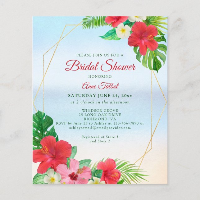Lámina Invitación a la ducha de novia floral tropical pre (Anverso)