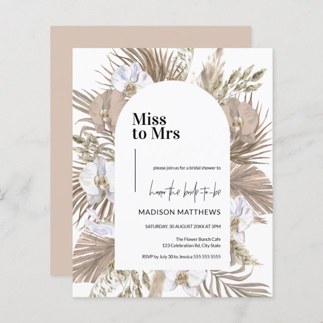 Lámina Invitación a la ducha de novia Palm Bridal Boho Ru (Anverso / Reverso)