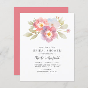 Lámina Invitación a la ducha de novia púrpura floral rosa
