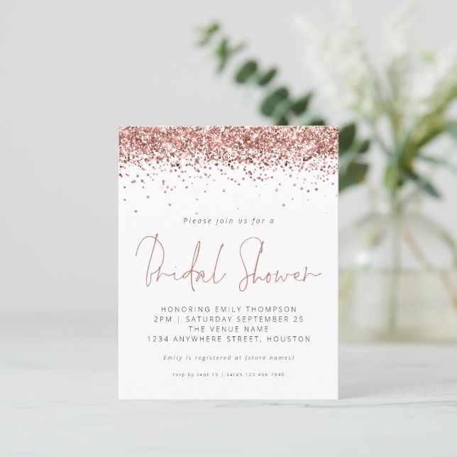Lámina Invitación a la ducha de novia Rosa de oro Purpuri (Anverso de pie)