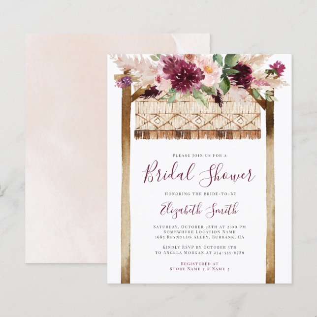 Lámina Invitación a la ducha de novia Rubor de Budget Boh (Anverso / Reverso)