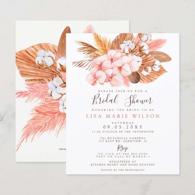 Lámina Invitación a la ducha de novia Rubor de Budget Pam (Anverso / Reverso)