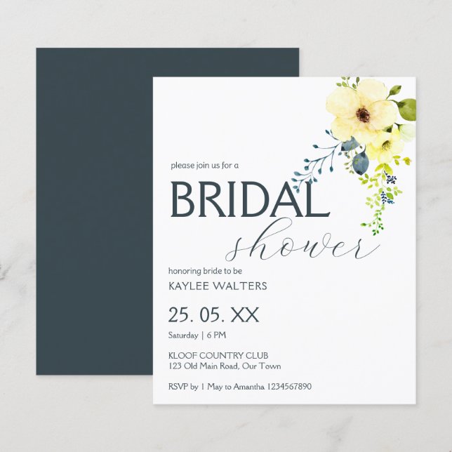 Lámina Invitación a la ducha de novia simple y elegante (Anverso / Reverso)