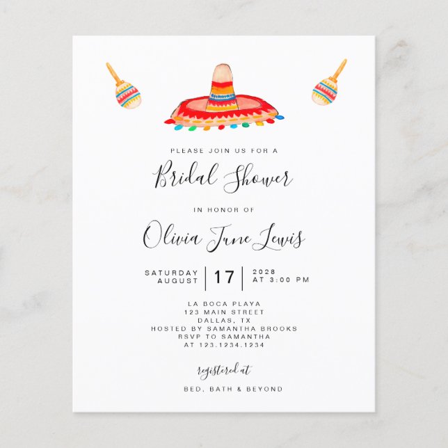 Lámina Invitación a la ducha de novia Sombrero de Fiesta  (Anverso)