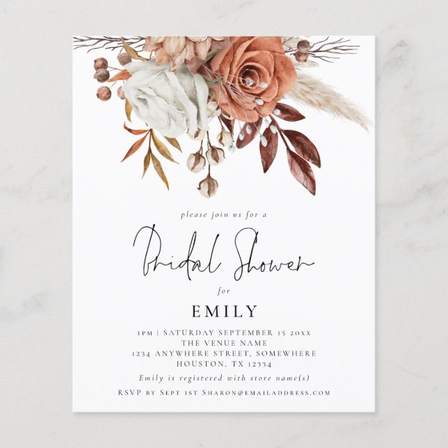 Lámina Invitación a la ducha de novia Terracotta Florals (Anverso)