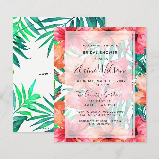 Lámina Invitación a la ducha de novia tropical presupuest (Anverso / Reverso)