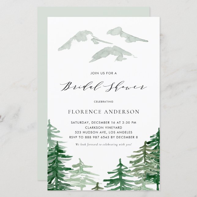 Lámina Invitación a la ducha de novia Watercolor Woodland (Anverso / Reverso)