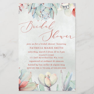 Lámina Invitación a la ducha de novias Boho Succulent Bud
