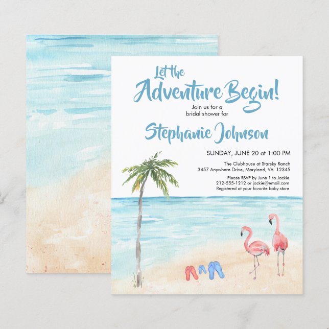 Lámina Invitación a la ducha de novias Budget Beach Ocean (Anverso / Reverso)