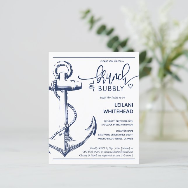 Lámina Invitación a la ducha de novias con ancla náutica  (Anverso de pie)