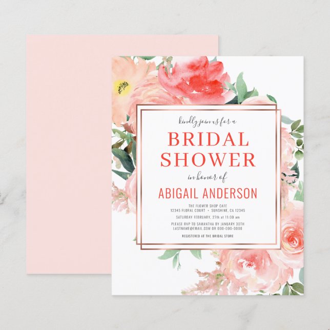 Lámina Invitación a la ducha de novias con barba floral d (Anverso / Reverso)