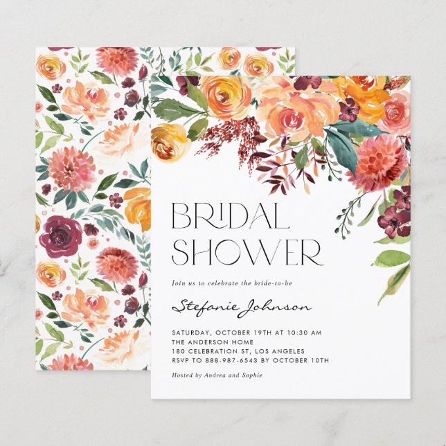 Lámina Invitación a la ducha de novias con Bouquet floral (Anverso / Reverso)