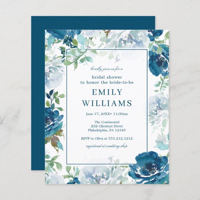 Lámina Invitación a la ducha de novias con florecimiento  (Anverso / Reverso)