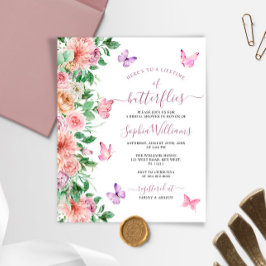 Lámina Invitación a la ducha de novias con mariposa rosad