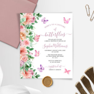 Lámina Invitación a la ducha de novias con mariposa rosad