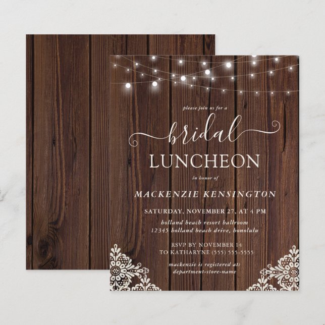 Lámina Invitación a la ducha de novias de encaje de luz d (Anverso / Reverso)