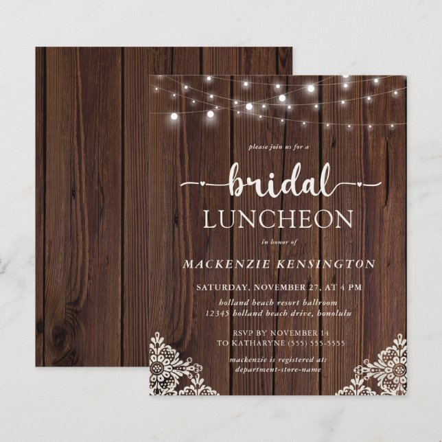 Lámina Invitación a la ducha de novias de encaje de luz d (Anverso / Reverso)