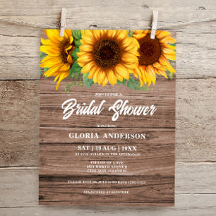 Lámina Invitación a la ducha de novias de girasol rústico